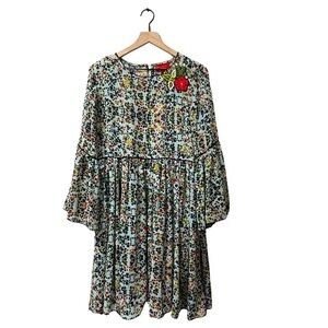 Bhanuni by JYOT Floral Bohemian Bell Sleeve Flowy Relaxed Dress Size 14